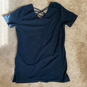 PINK Black Short Sleeve Criss Cross Neck Oversized